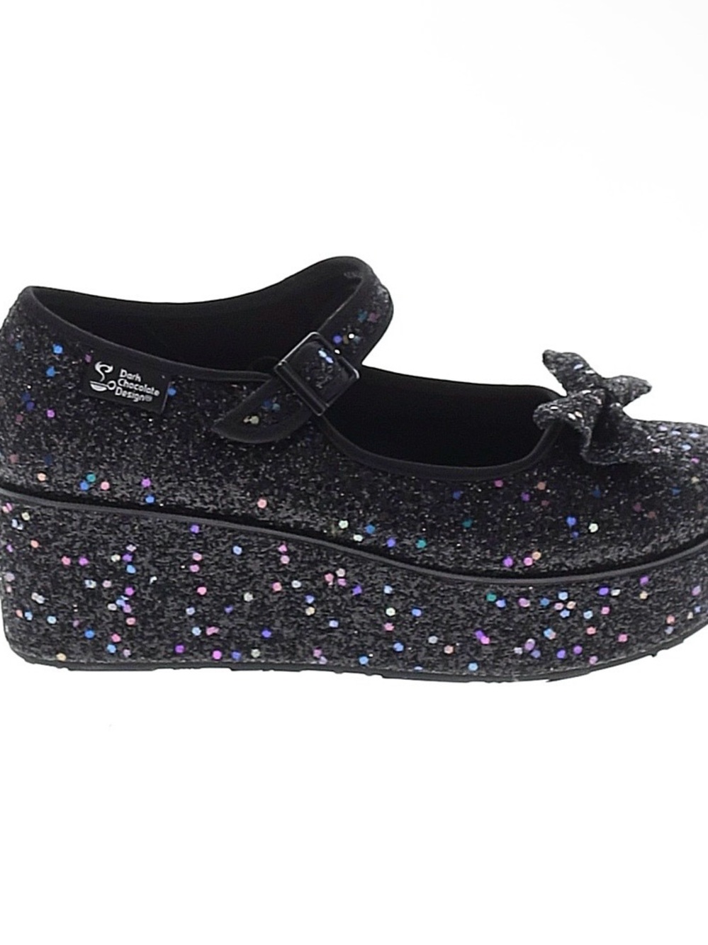 Hot Chocolate design black glitter Mary Jane bow detail platform shoes